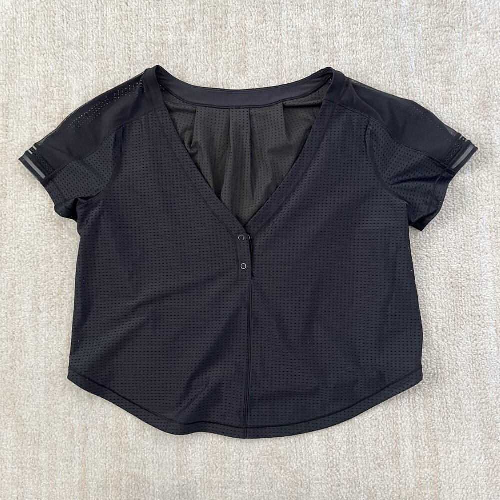 Lululemon Var-City Cropped Jersey Black Mesh Top